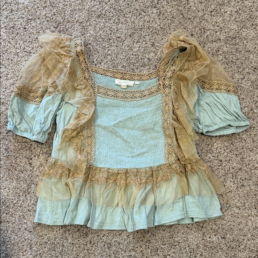 Forever that Girl Elegant Lace Trimmed Aqua Top